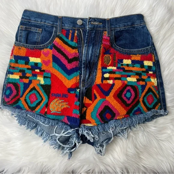 Farm Rio Patches High Rise Denim Shorts - Picture 9 of 11